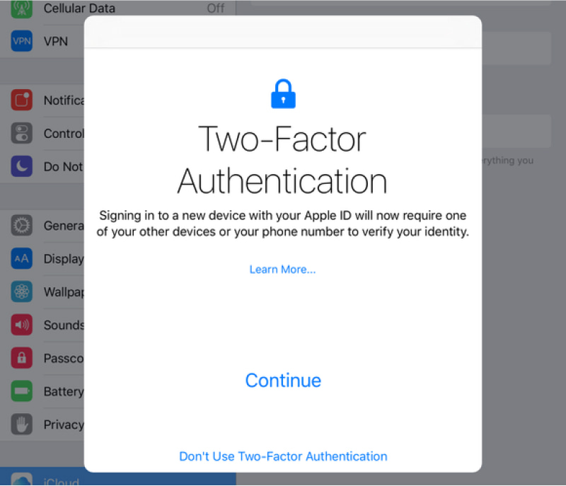 Two factor authentification Apple